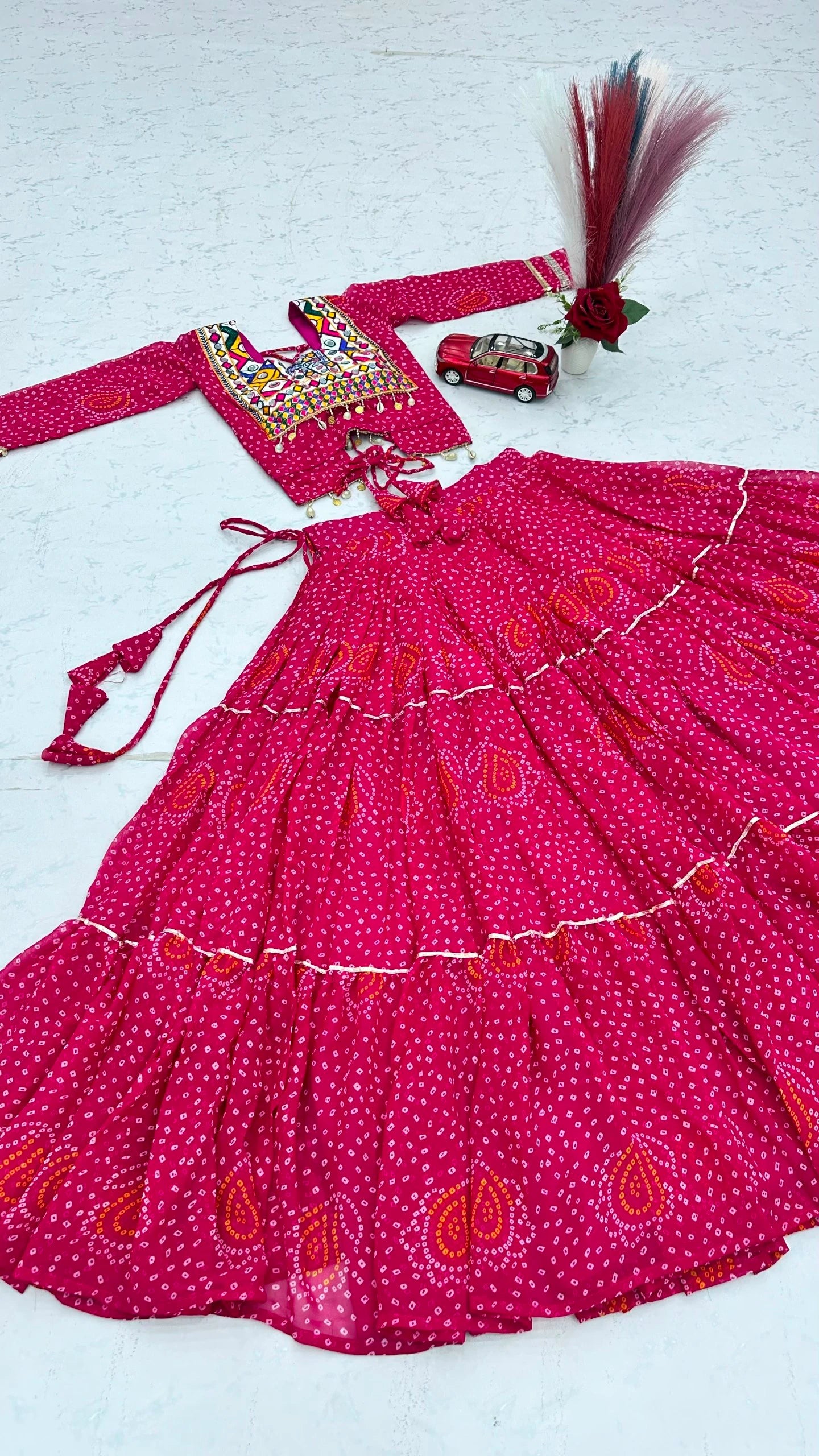 Designer Faux Georgette Pink Navratri Lehenga Choli with Codi Work for Women with Heavy Flare