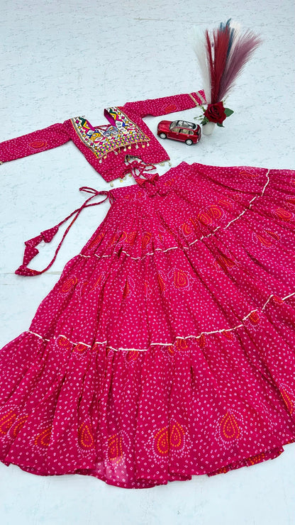 Designer Faux Georgette Pink Navratri Lehenga Choli with Codi Work for Women with Heavy Flare