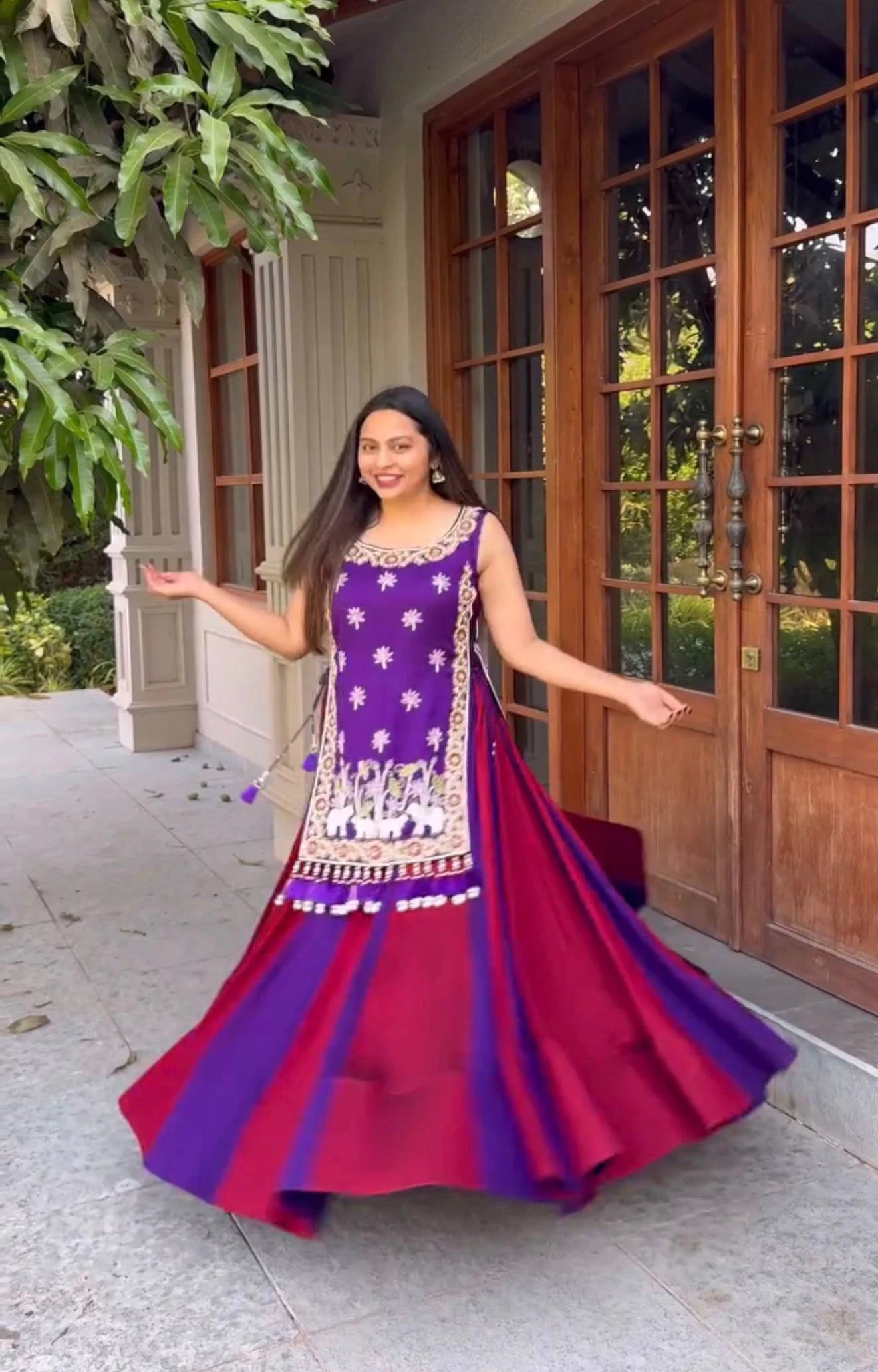 Women Fully Stitched Heavy Work Vichitra Silk Lehenga with Shrug for Navratri