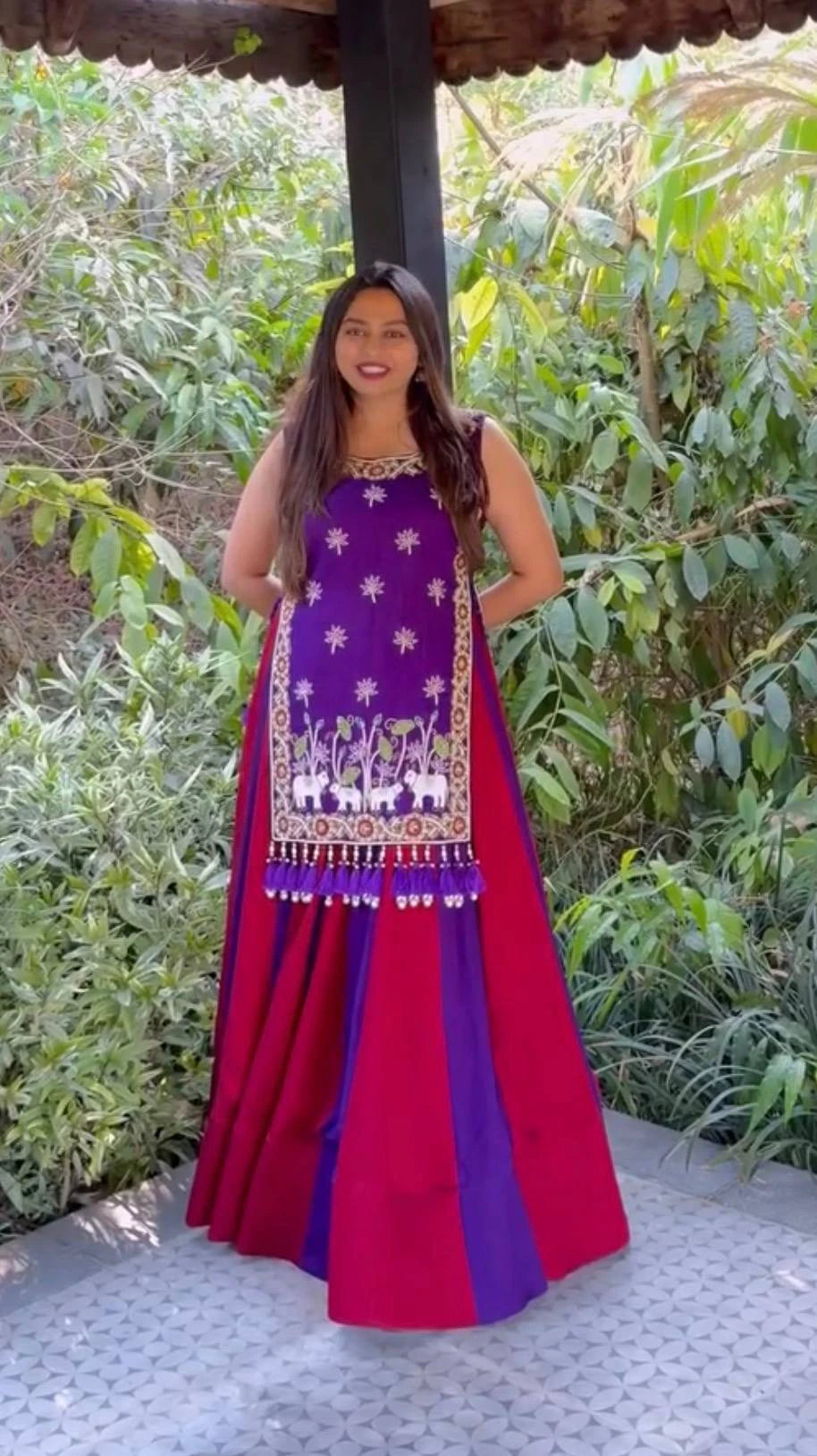 Women Fully Stitched Heavy Work Vichitra Silk Lehenga with Shrug for Navratri