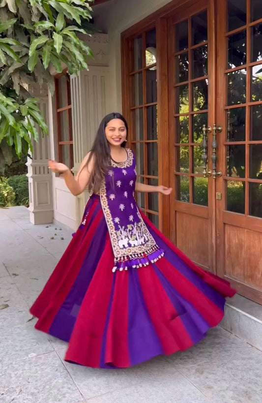 Women Fully Stitched Heavy Work Vichitra Silk Lehenga with Shrug for Navratri