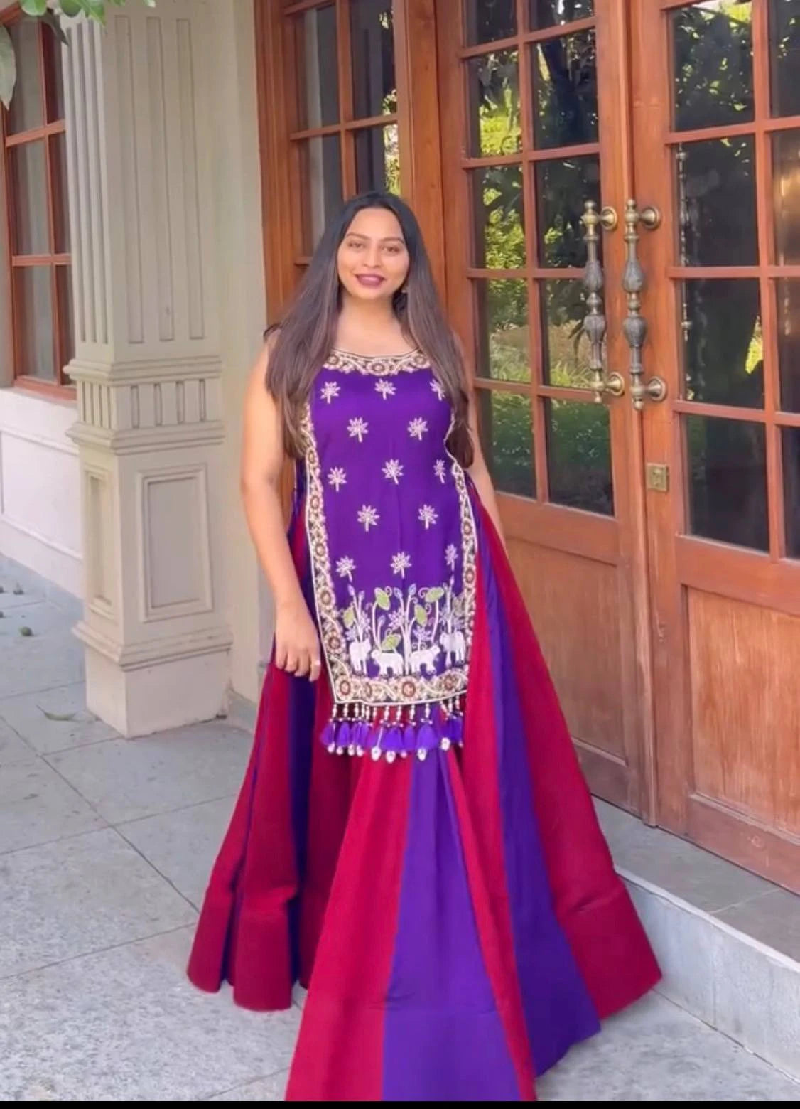 Women Fully Stitched Heavy Work Vichitra Silk Lehenga with Shrug for Navratri