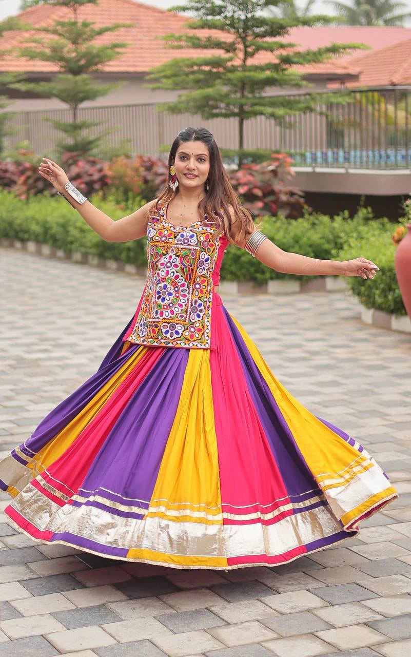 Navratri Special Pure Cotton Flared Chaniya Choli with Gamathi Mirror Work Top