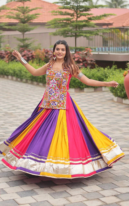 Navratri Special Pure Cotton Flared Chaniya Choli with Gamathi Mirror Work Top
