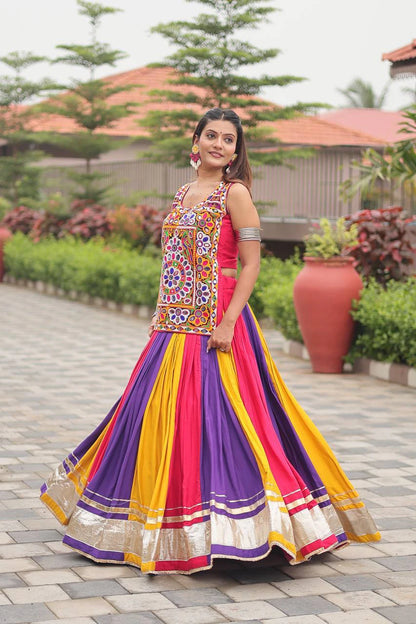 Navratri Special Pure Cotton Flared Chaniya Choli with Gamathi Mirror Work Top