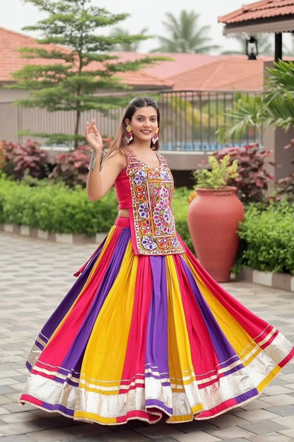 Navratri Special Pure Cotton Flared Chaniya Choli with Gamathi Mirror Work Top