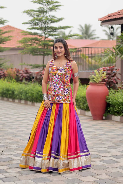 Navratri Special Pure Cotton Flared Chaniya Choli with Gamathi Mirror Work Top