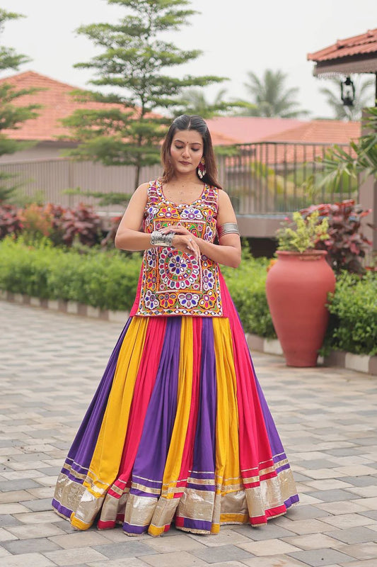 Navratri Special Pure Cotton Flared Chaniya Choli with Gamathi Mirror Work Top