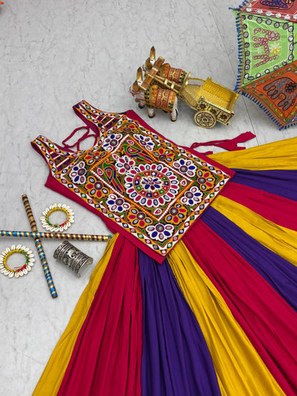 Navratri Special Pure Cotton Flared Chaniya Choli with Gamathi Mirror Work Top