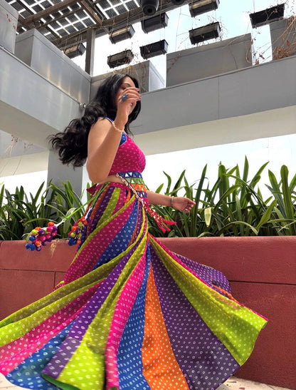 Multicolor Georgette Lehenga Choli with Mirror Work and 6 Meter Flair