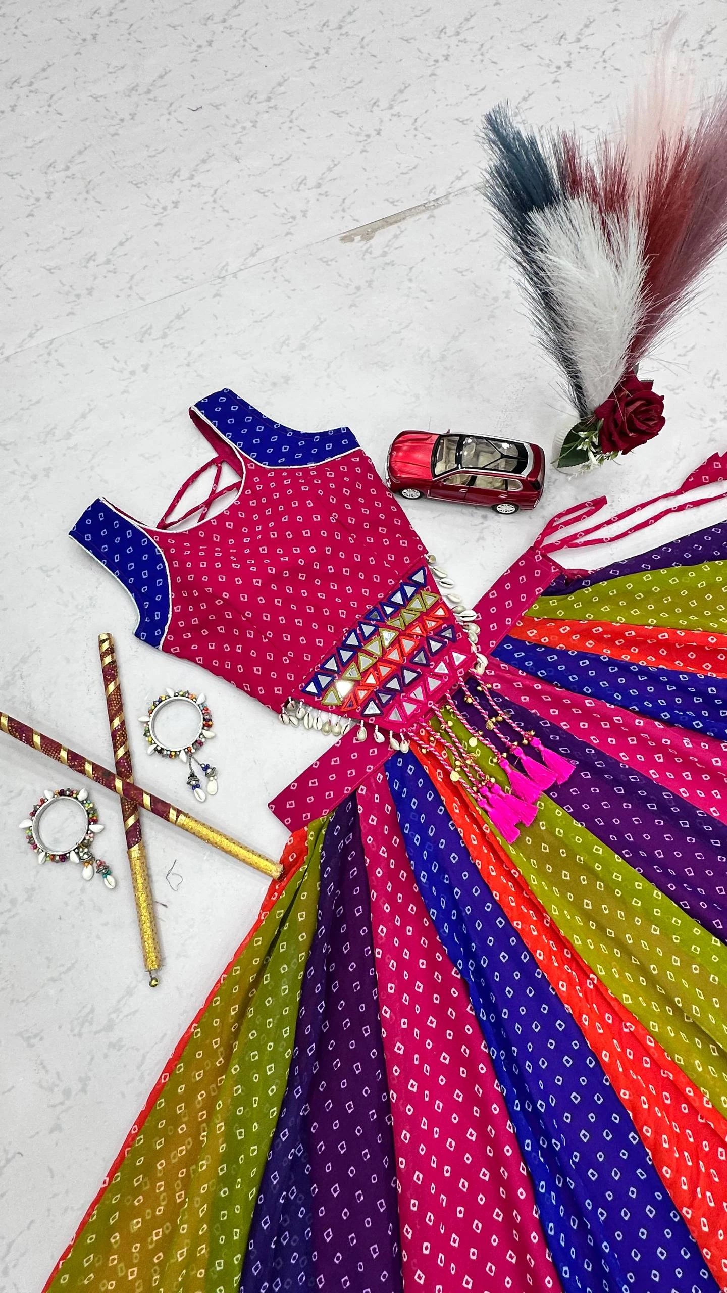 Multicolor Georgette Lehenga Choli with Mirror Work and 6 Meter Flair