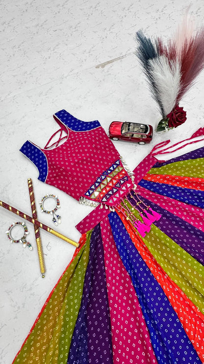 Multicolor Georgette Lehenga Choli with Mirror Work and 6 Meter Flair
