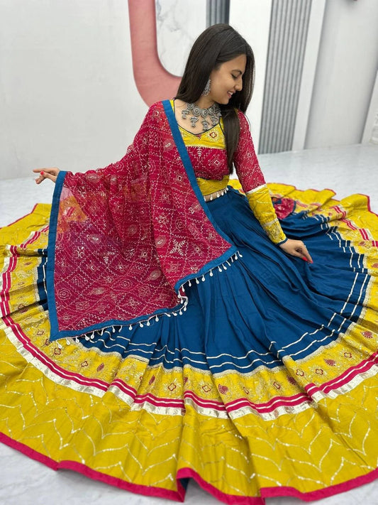 Women's Ethnic Navratri Yellow Lehenga Choli with Embroidered Blouse & Bandhani Dupatta (Copy)