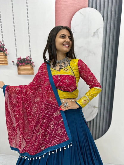 Women's Ethnic Navratri Yellow Lehenga Choli with Embroidered Blouse & Bandhani Dupatta (Copy)