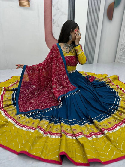 Women's Ethnic Navratri Yellow Lehenga Choli with Embroidered Blouse & Bandhani Dupatta (Copy)