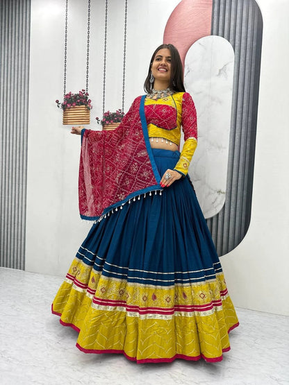 Women's Ethnic Navratri Yellow Lehenga Choli with Embroidered Blouse & Bandhani Dupatta (Copy)