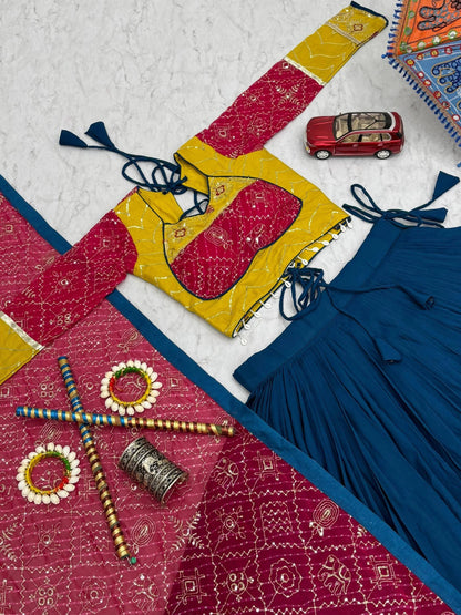 Women's Ethnic Navratri Yellow Lehenga Choli with Embroidered Blouse & Bandhani Dupatta (Copy)