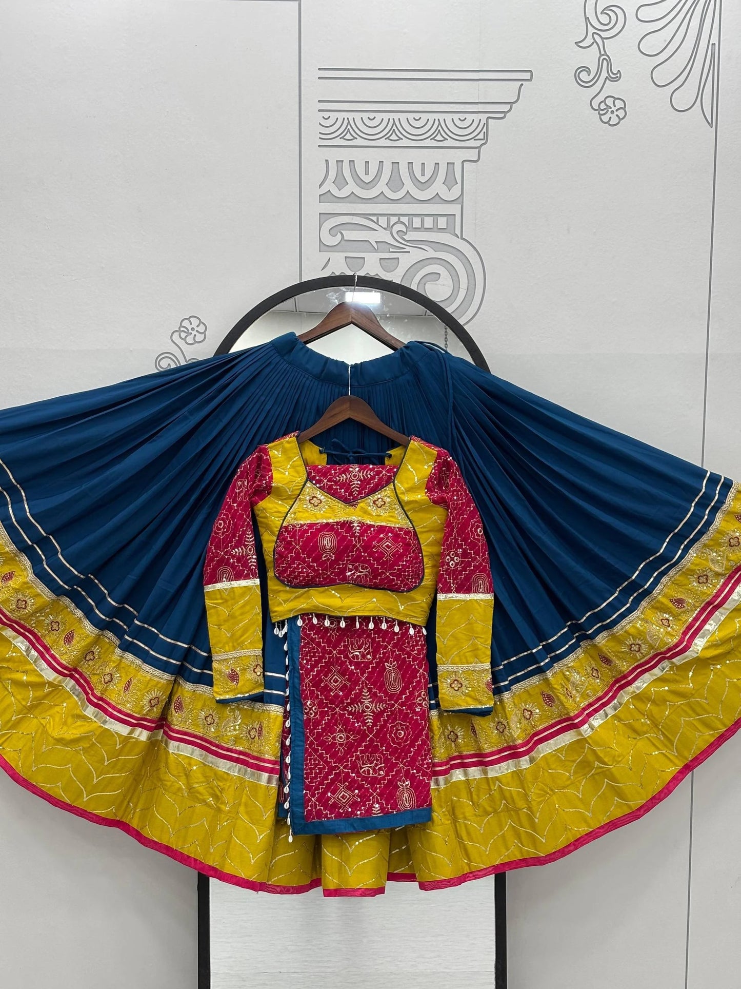 Women's Ethnic Navratri Yellow Lehenga Choli with Embroidered Blouse & Bandhani Dupatta (Copy)