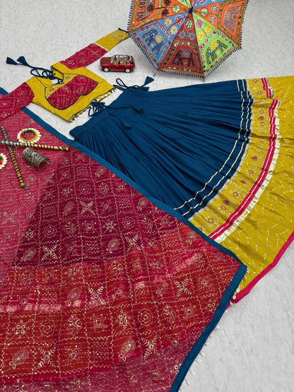 Women's Ethnic Navratri Yellow Lehenga Choli with Embroidered Blouse & Bandhani Dupatta (Copy)