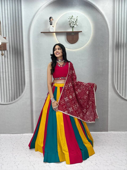 Pure Cotton Lehenga Choli with Mirror Work Choli and Multicolor Kali Lehenga