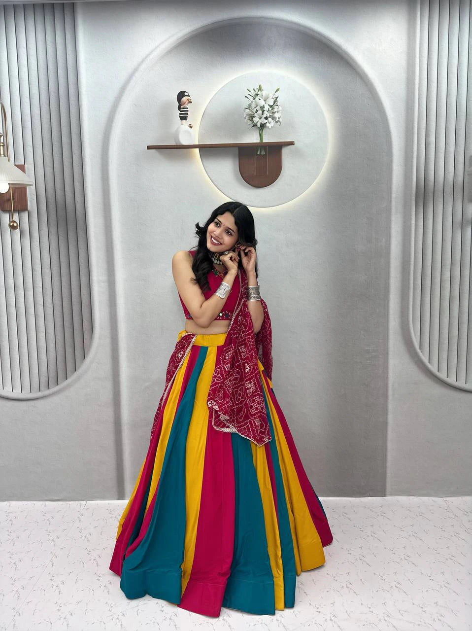Pure Cotton Lehenga Choli with Mirror Work Choli and Multicolor Kali Lehenga