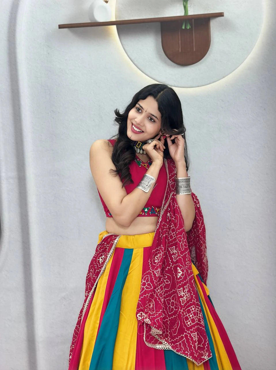 Pure Cotton Lehenga Choli with Mirror Work Choli and Multicolor Kali Lehenga