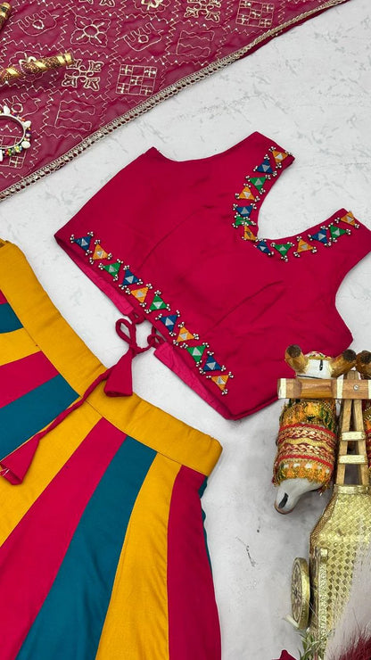 Pure Cotton Lehenga Choli with Mirror Work Choli and Multicolor Kali Lehenga