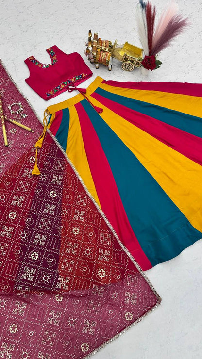 Pure Cotton Lehenga Choli with Mirror Work Choli and Multicolor Kali Lehenga