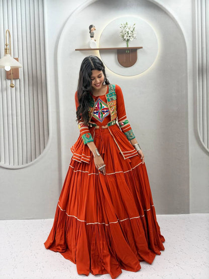 Navratri Special Pure Cotton Koti Chaniya Choli with Gamthi Work and Ribbon Lace Flared Lehenga