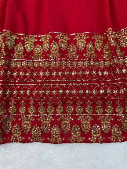 Red Vichitra Silk Thread Sequin Work Lehenga Choli with Dupatta for Women Wedding Festive Party Wear