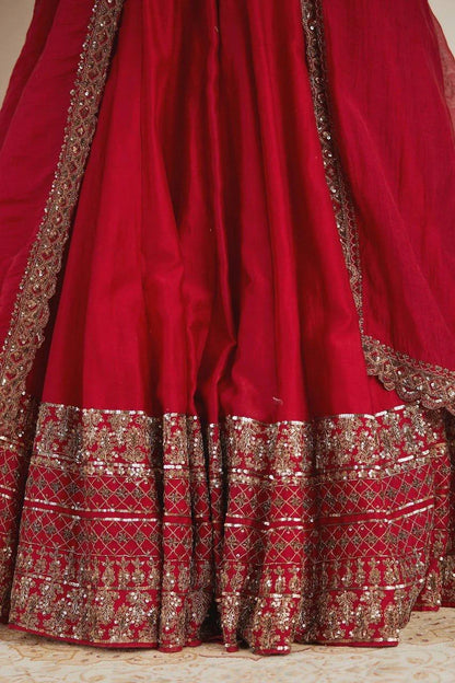 Red Vichitra Silk Thread Sequin Work Lehenga Choli with Dupatta for Women Wedding Festive Party Wear