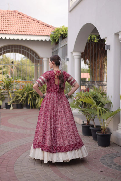 Designer New Bandhani Kurti with Frill Style Kora Cotton Flared Lehenga for Navratri