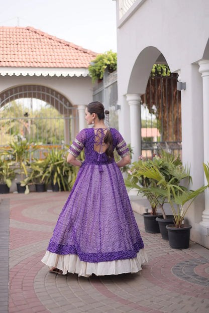 Designer Bandhani Kurti with Frill Style Kora Cotton Flared Lehenga for Navratri