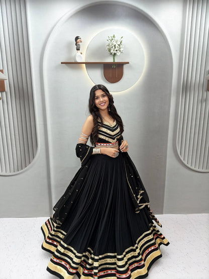 Black Designer Lehenga Choli for Women with Heavy Gamthi Work and Mirror Lace for Garba Navratri