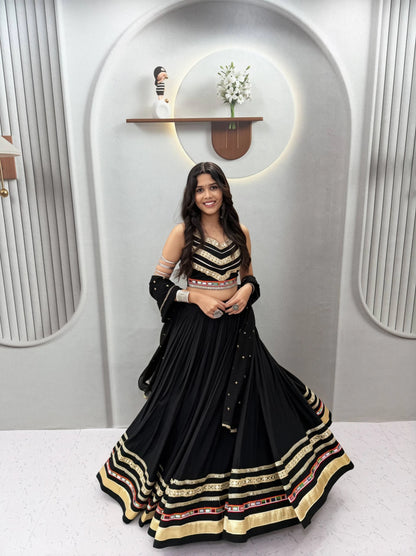 Black Designer Lehenga Choli for Women with Heavy Gamthi Work and Mirror Lace for Garba Navratri