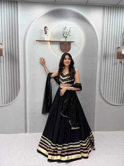 Black Designer Lehenga Choli for Women with Heavy Gamthi Work and Mirror Lace for Garba Navratri