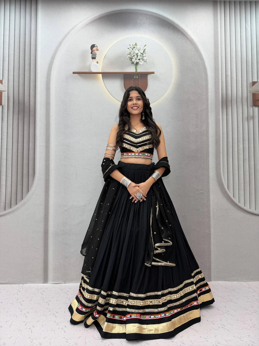 Black Designer Lehenga Choli for Women with Heavy Gamthi Work and Mirror Lace for Garba Navratri