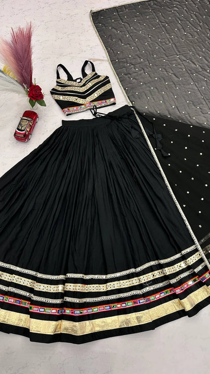 Black Designer Lehenga Choli for Women with Heavy Gamthi Work and Mirror Lace for Garba Navratri