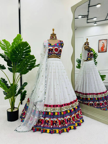 Women's navratri Special Faux Georgette Lehenga Choli with Real Mirror Work