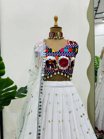 Women's navratri Special Faux Georgette Lehenga Choli with Real Mirror Work