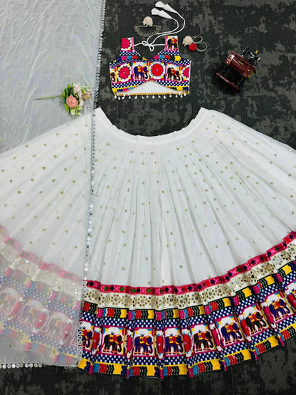 Women's navratri Special Faux Georgette Lehenga Choli with Real Mirror Work