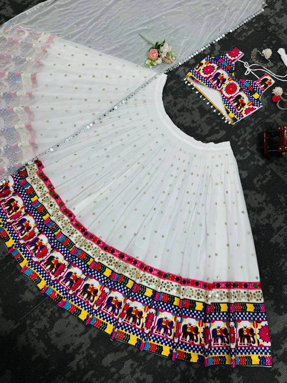 Women's navratri Special Faux Georgette Lehenga Choli with Real Mirror Work