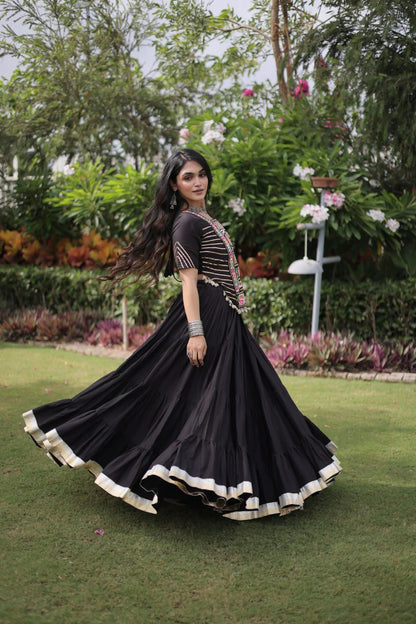Designer Cotton Lehenga Choli Set with Kutchi Patchwork Blouse and 12 Meter Flared Lehenga