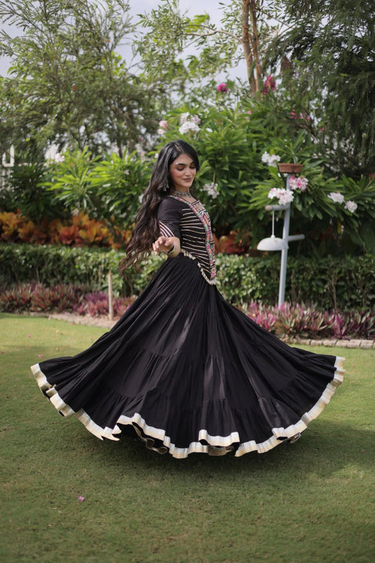 Designer Cotton Lehenga Choli Set with Kutchi Patchwork Blouse and 12 Meter Flared Lehenga