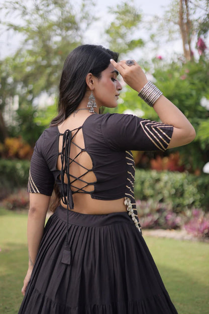 Designer Cotton Lehenga Choli Set with Kutchi Patchwork Blouse and 12 Meter Flared Lehenga