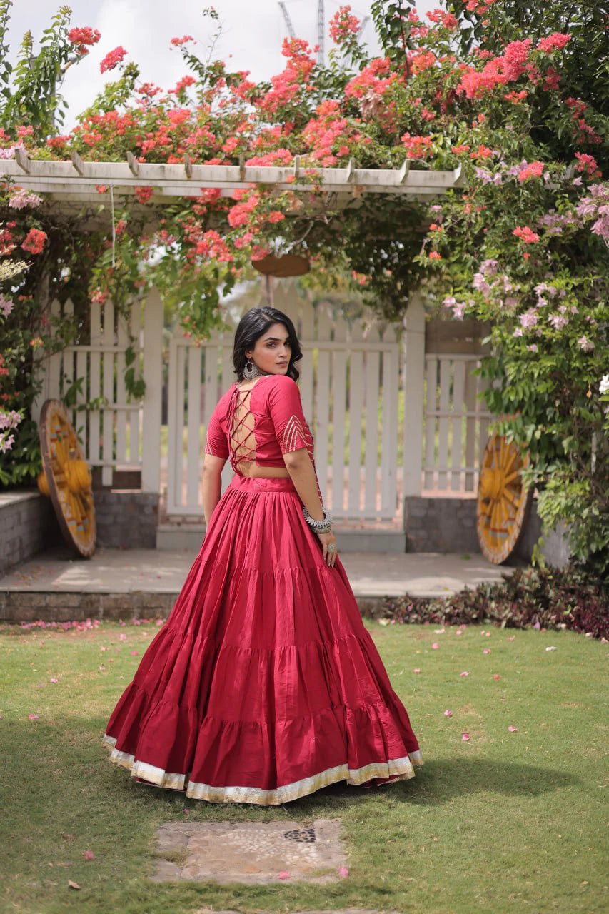 New Cotton Lehenga Choli Set with Kutchi Patchwork Blouse and 12 Meter Flared Lehenga