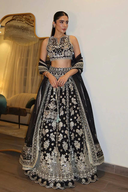 Black and Silver Chinon Silk Lehenga Choli for Wedding and Festive Wear