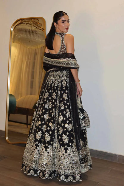 Black and Silver Chinon Silk Lehenga Choli for Wedding and Festive Wear