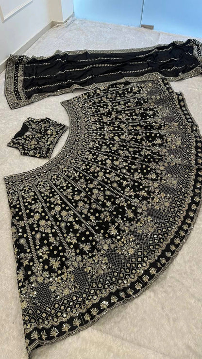 Black and Silver Chinon Silk Lehenga Choli for Wedding and Festive Wear