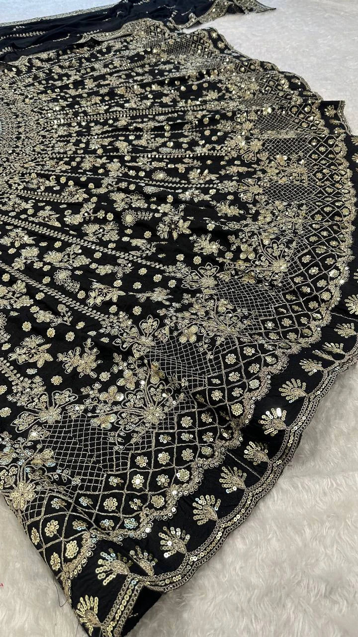 Black and Silver Chinon Silk Lehenga Choli for Wedding and Festive Wear